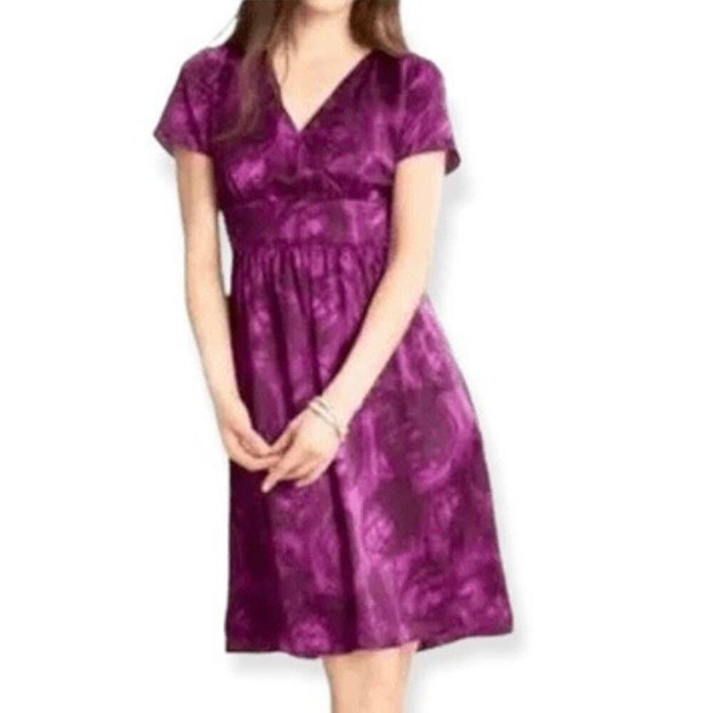 Banana Republic 100% Silk Short‎ Sleeve Dress Burgundy/Purple Size 2 NWT